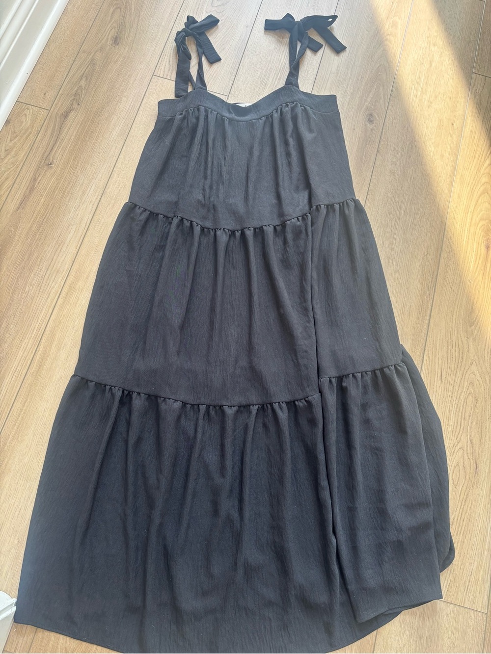 Carly Jean Los Angeles Black Tiered Maxi Dress with Tie Shoulder Straps